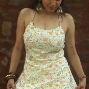 Nargis Set cream floral strappy top dhoti pants front view – Dayaara