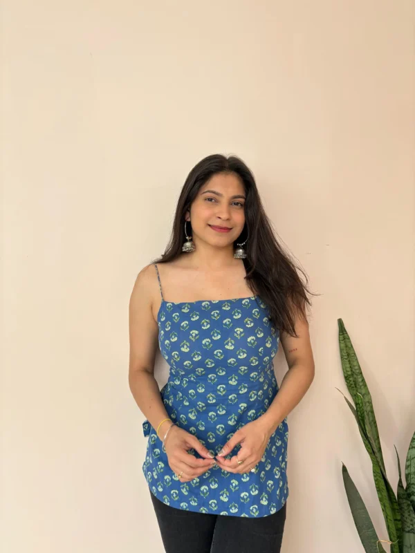 Nilkamal indigo block print strappy cami top